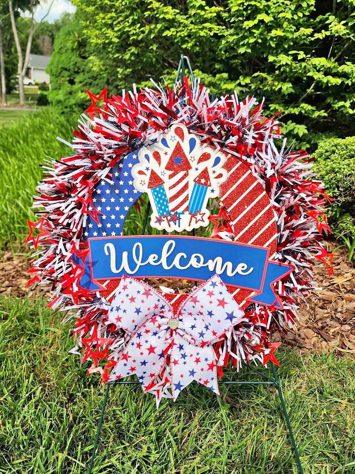 Fireworks Welcome Patriotic Wreath